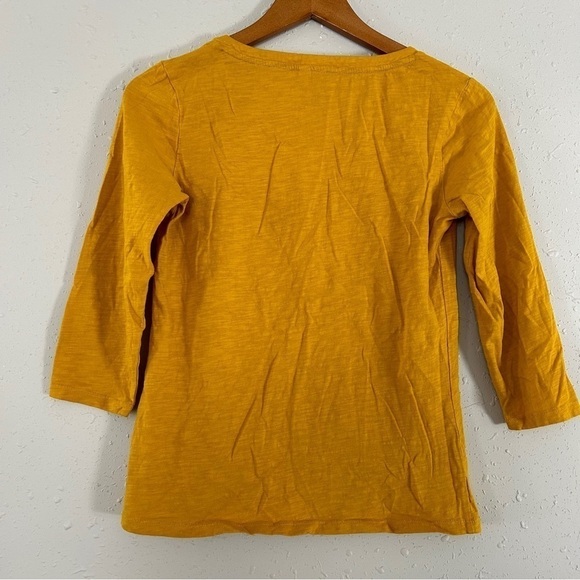 🦋 Boden Textured Mustard Yellow 3/4 Sleeve V-Neck Blouse XS Fall Casual - Picture 4 of 6